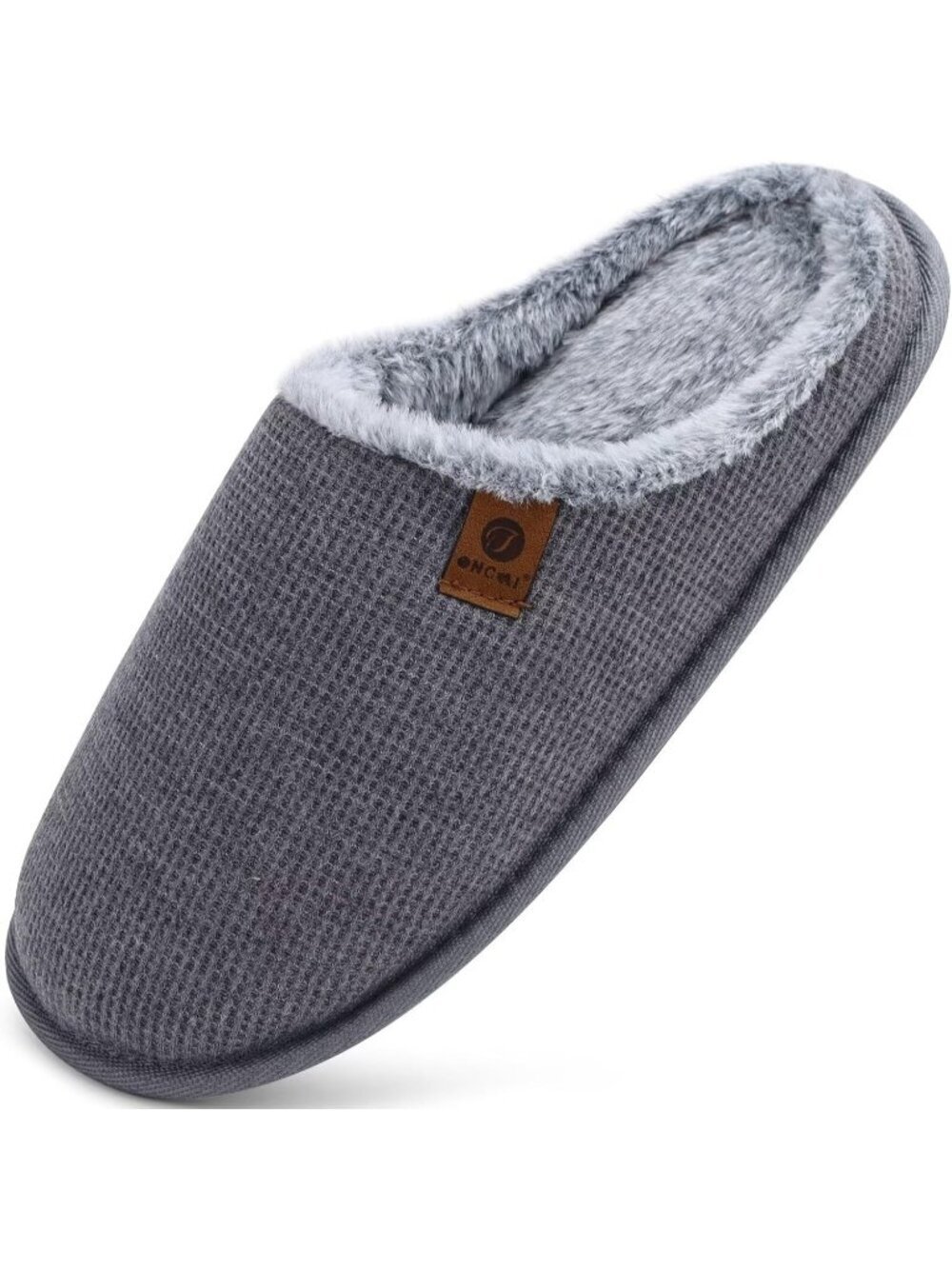 Men's Plush Grey Cushion Foam Shake Fleece Faux Fur Lining House Slipper Shoes